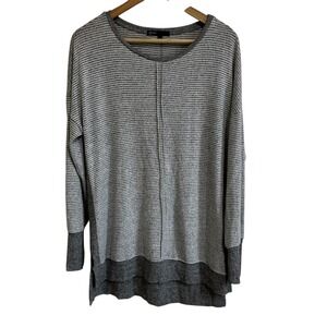 Gibson Tunic‎ Top Striped Knit Long Sleeve Layered Hem Gray Casual Size M